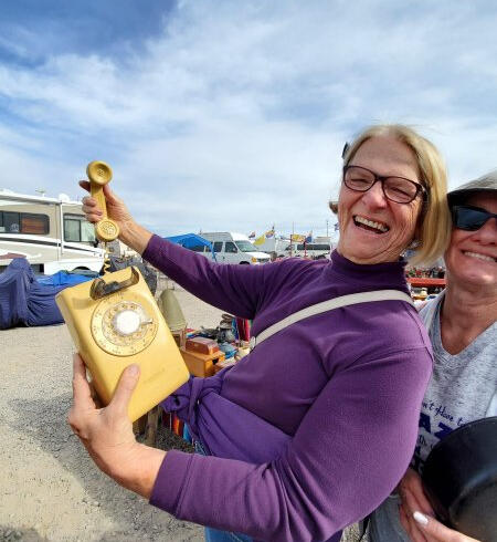 Gayle La Pointe shows off her Brown Bag Auction win. Gayle La Pointe shows off her Brown Bag Auction win.